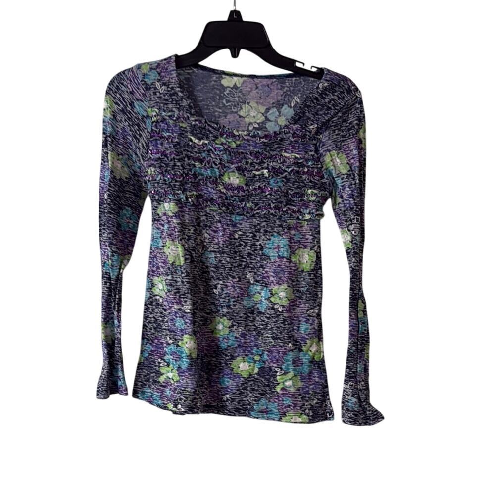 Justice Purple and Blue Fitted Long Sleeve Blouse Size 14
